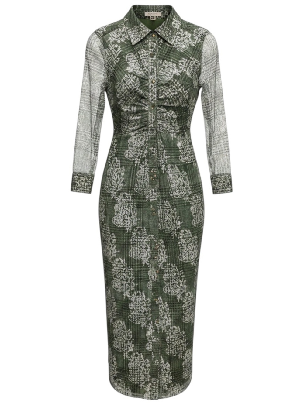 RAMY BROOK GREEN WYATT PLAID LONG SLEEVED BUTTON FRONT MIDI DRESS